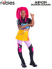 K-Pop Demon Hunters Mia kids costume – yellow skirt, printed crop top and leggings inspired by the Netflix animated movie.

Kids Mia K-Pop Demon Hunters costume featuring yellow skirt, printed top, attached leggings and pink charm accessory.

Mia K-Pop Demon Hunters costume crop top close-up with digital print and short sleeves.

Yellow skirt with attached printed leggings from Mia K-Pop Demon Hunters kids costume.

Mia K-Pop Demon Hunters costume accessories including felt neckpiece with printed gem and pi