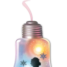 Light bulb-shaped ornament with silhouette of a woman and 'Brave the Journey' text, featuring a colorful design.