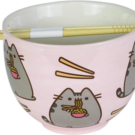 Pusheen by Our Name is Mud Ramen Bowl and Chopsticks Set 4" Pink