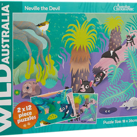 Blue Opal Wild Australia Neville The Devil Puzzle, 2 X 12 Piece