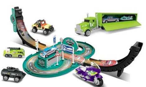 SIX- SIX - ZERO CARRY CASE PLAY SET WITH ASSORTED DIE CAST VEHICLES